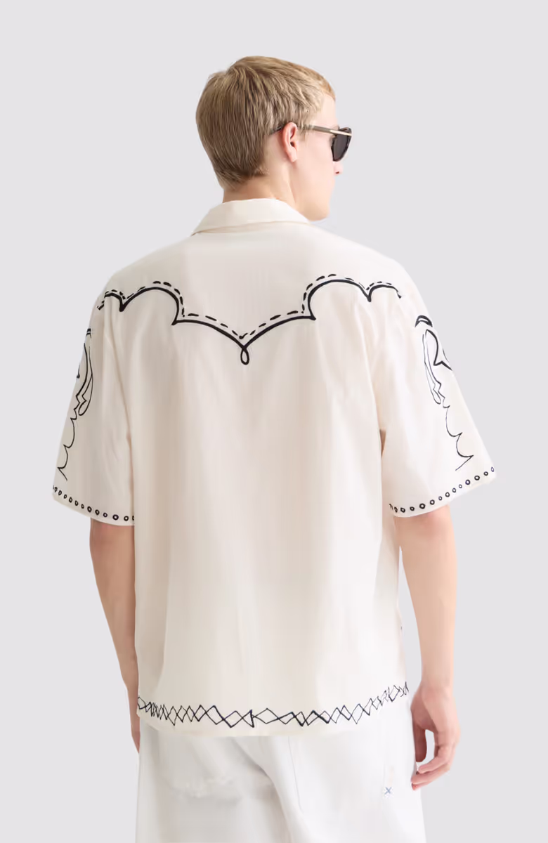 Embroidered seersucker relaxedfit shortsleeved shirt