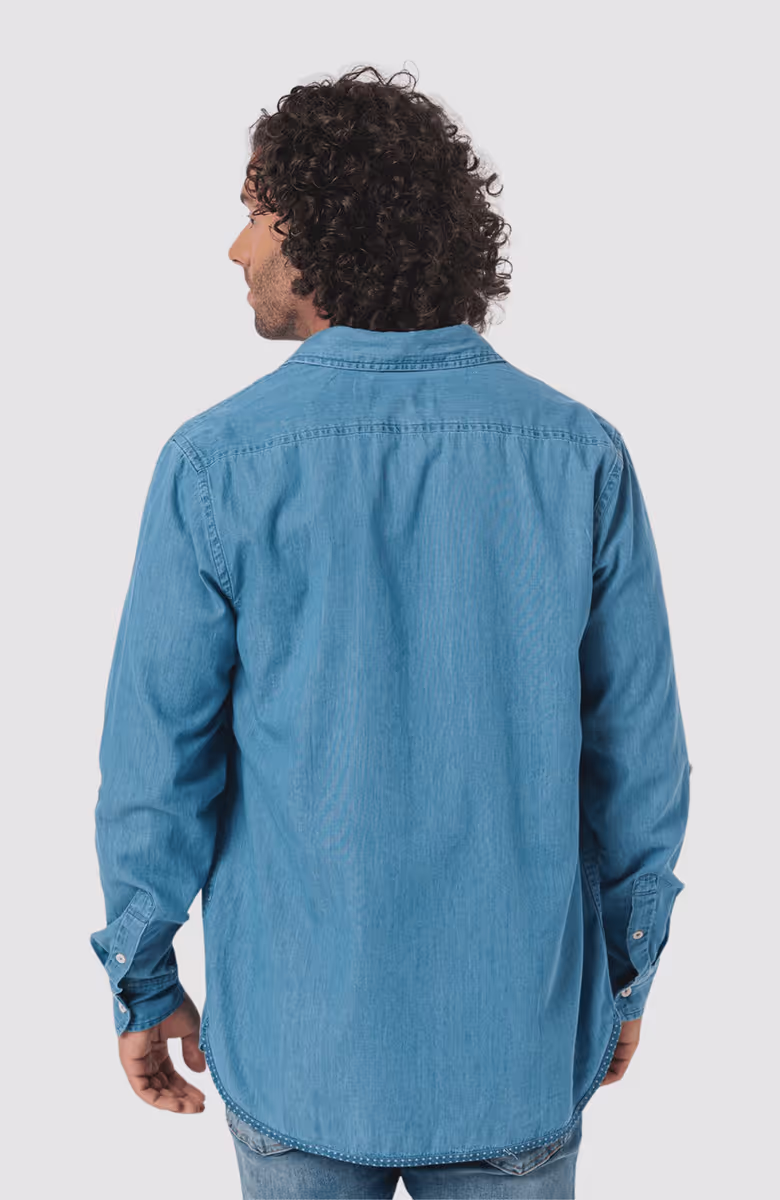 Smart Indigo Lightweight Denim Shirt With Sleeve Adjusters