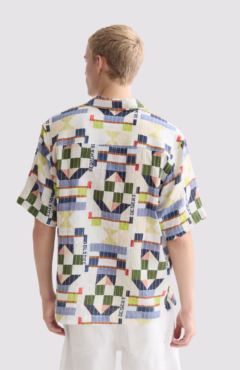Printed stitched relaxedfit shortsleeved shirt