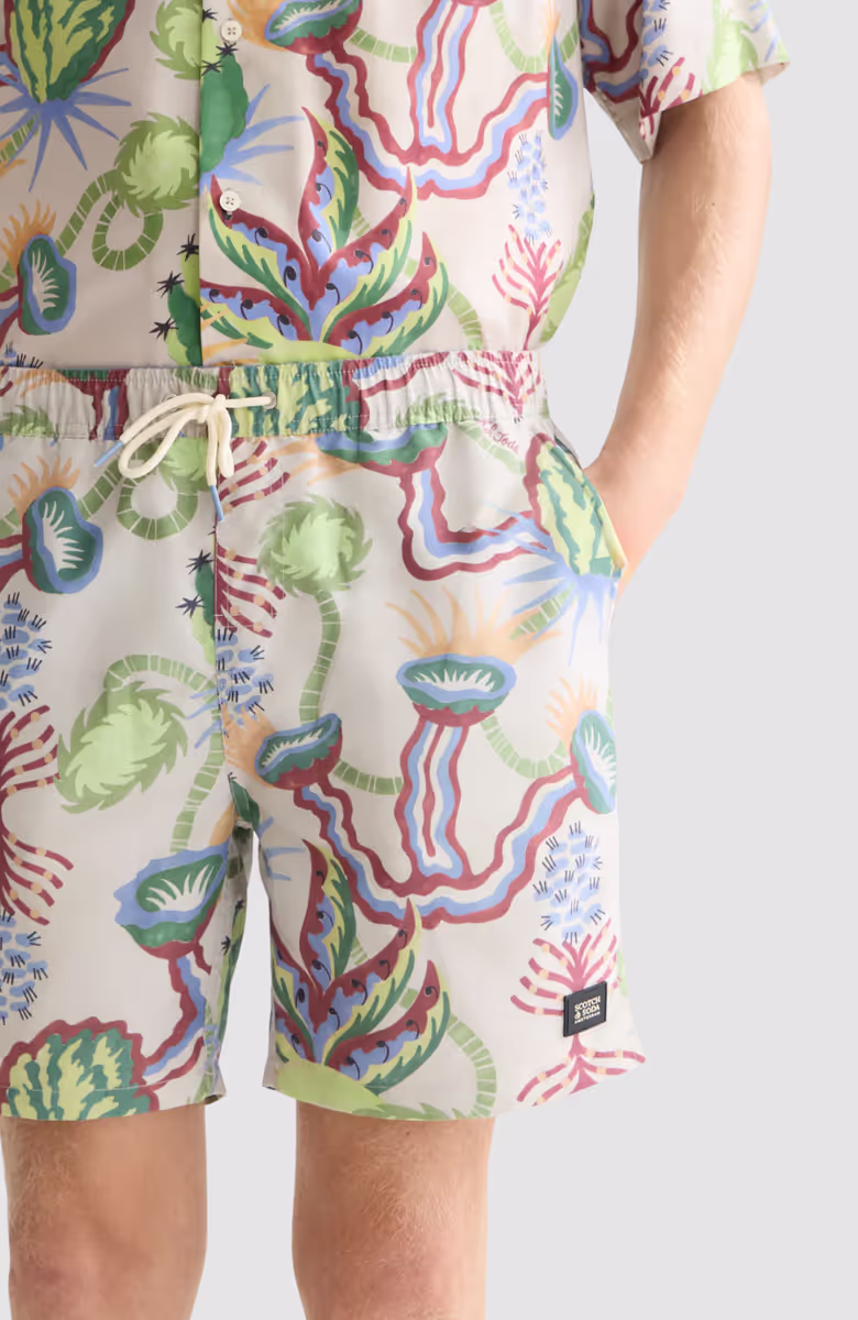 Printed midlength swim shorts