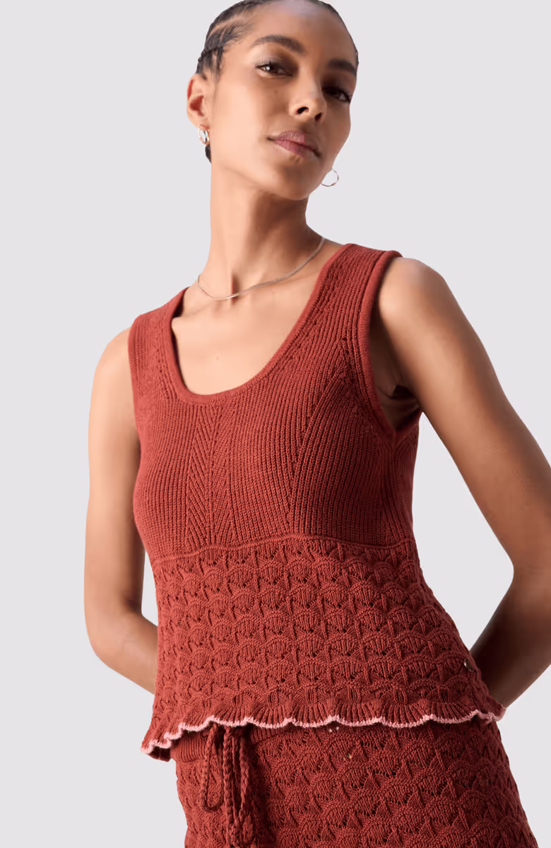 Relaxed fit pointelle knitted tank