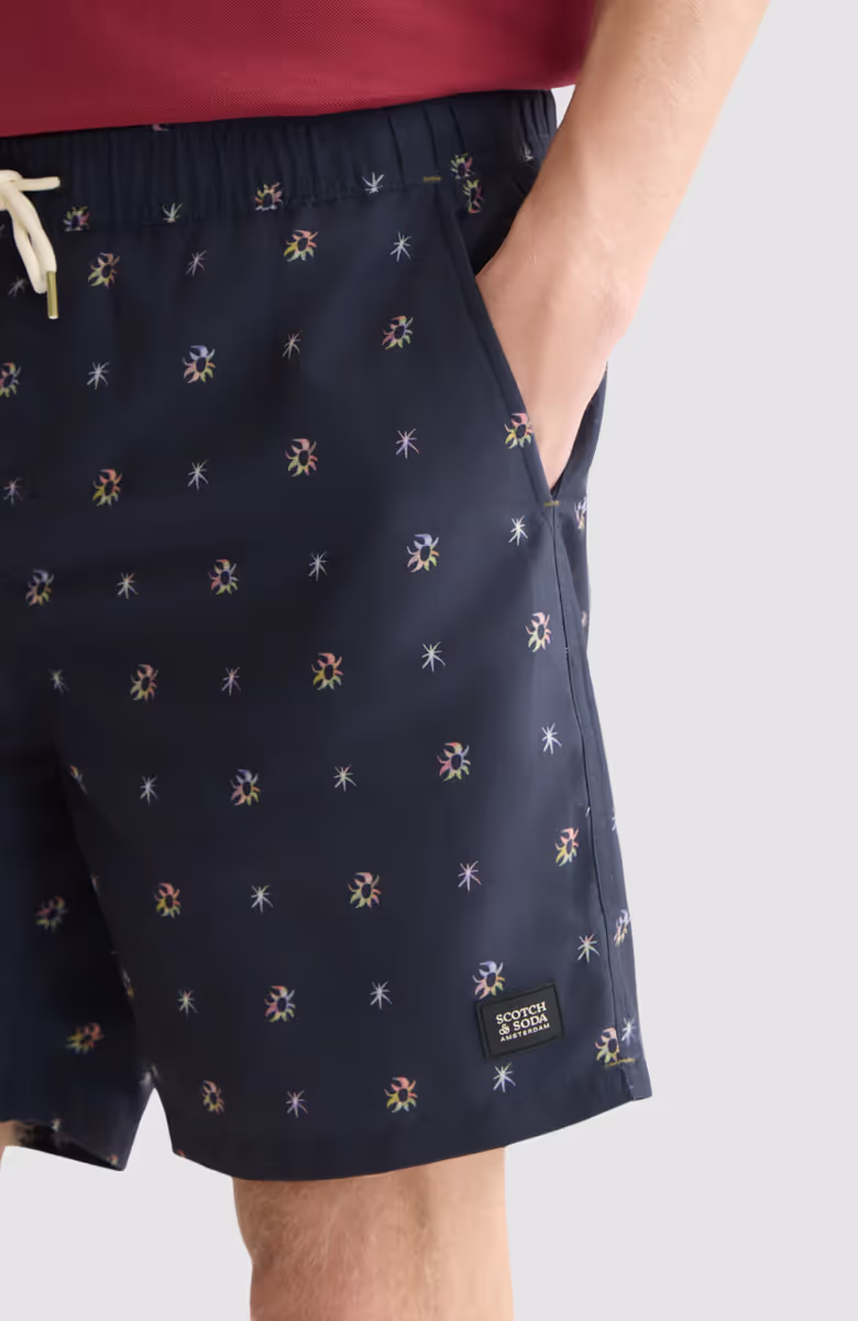 Mini print midlength swim shorts