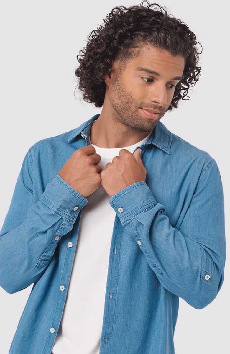 Smart Indigo Lightweight Denim Shirt With Sleeve Adjusters