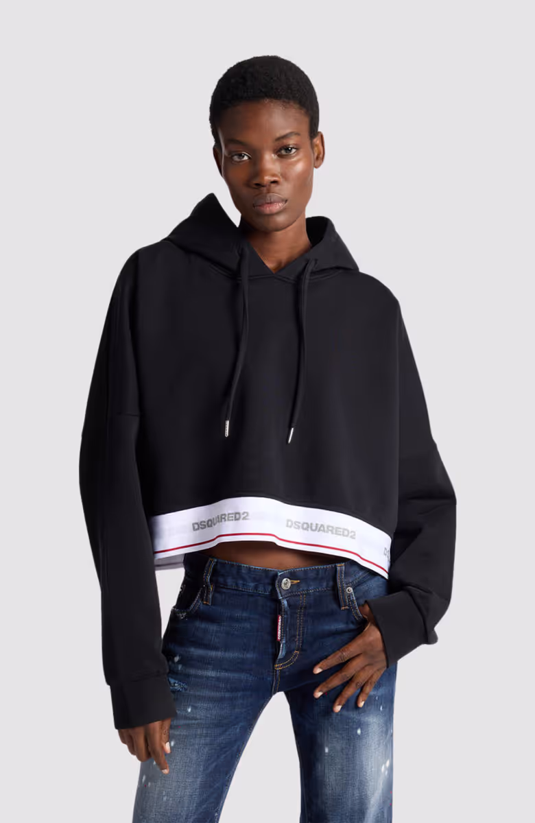 Dsquared2 Tape Elastic Onion Cropped Hoodie