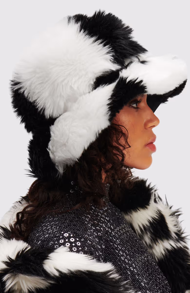 K/Check Faux Fur Buckethat