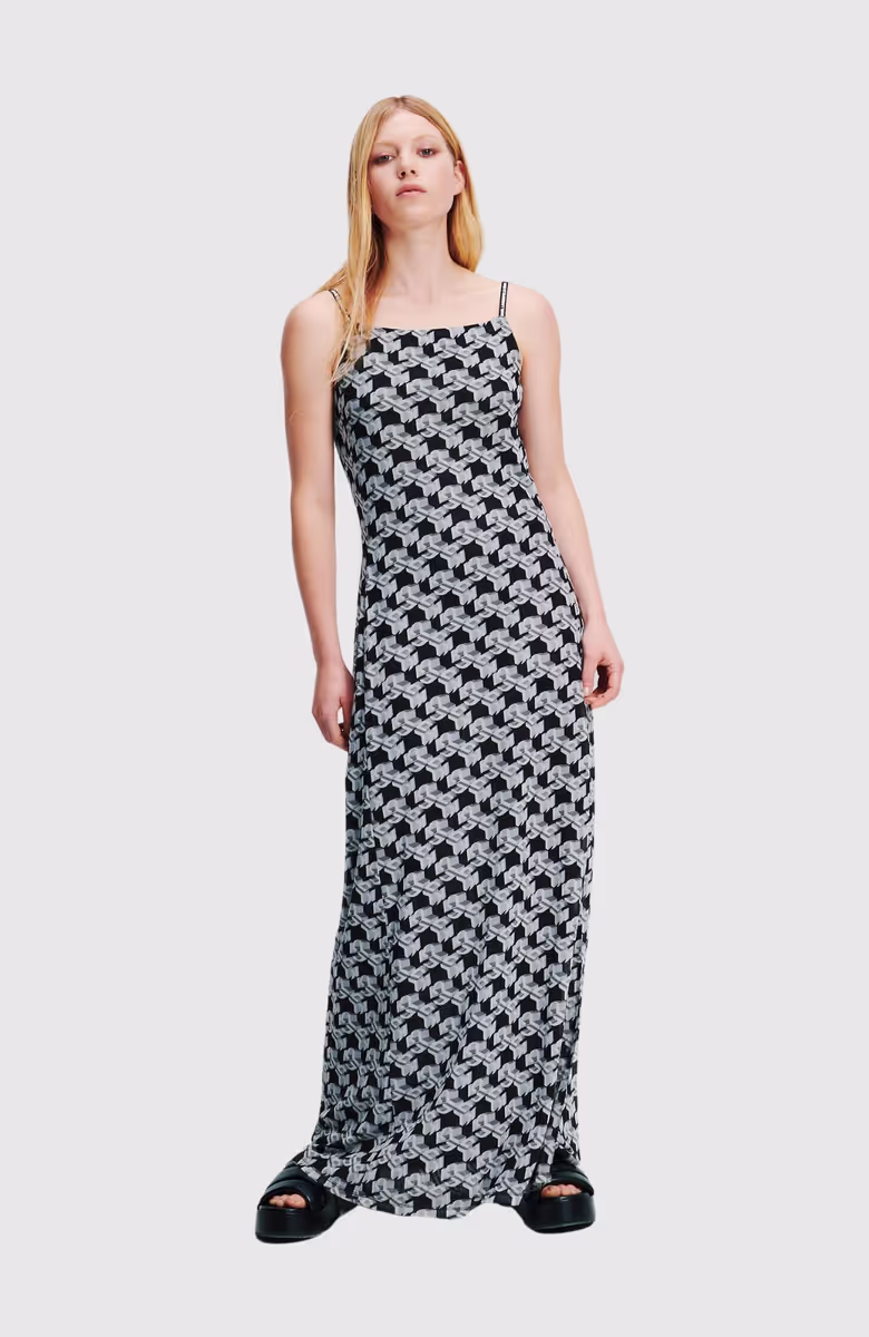 KLJ Slip Maxi Aop Mesh Dress