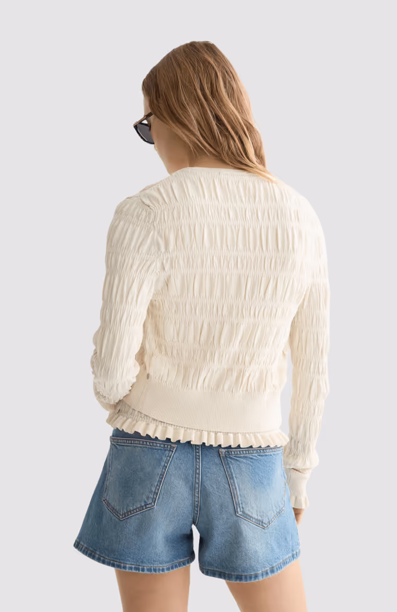 Smock stitch crew neck cardigan