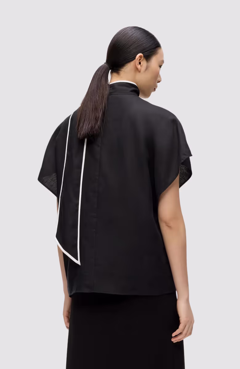 Linen Blend Piping Blouse