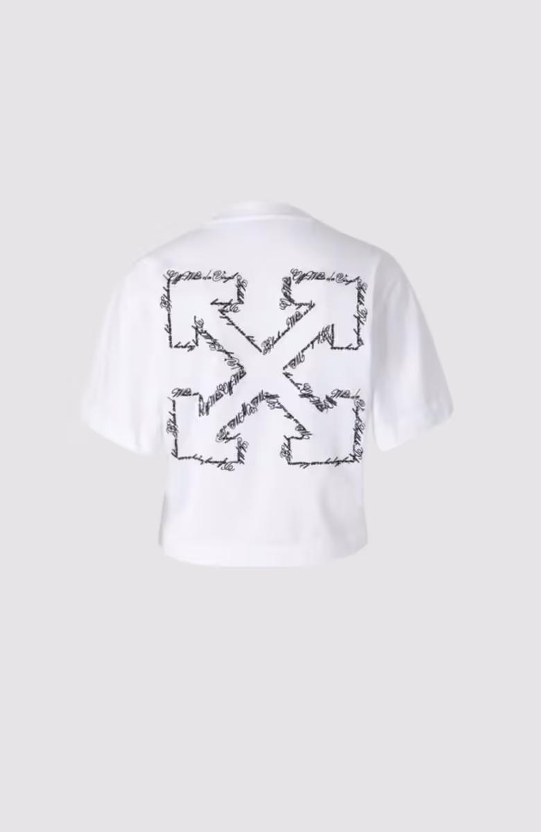 Embr Arrow Script Crop Tee White