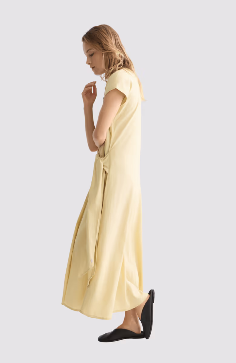 Relaxed linen blend ankle length tie dress