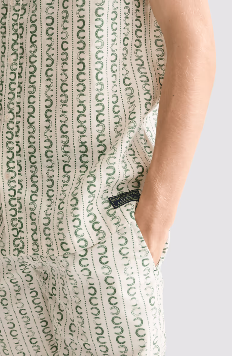 Printed linen regularfit shortsleeved shirt