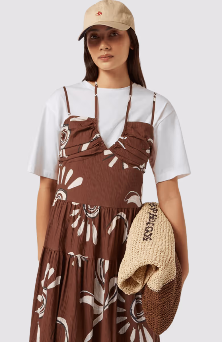 Cotton seersucker midi dress