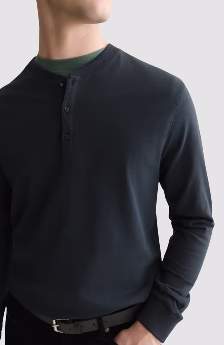 Henley slub regular-fit long sleeved T-shirt