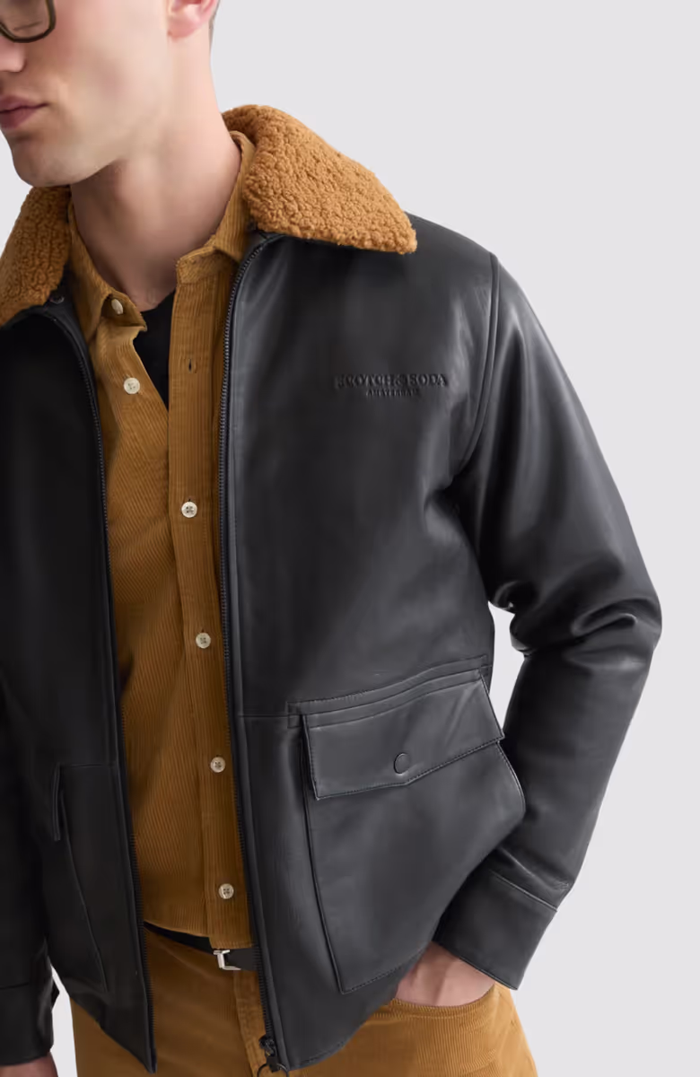 Leather sherpa lined jacket