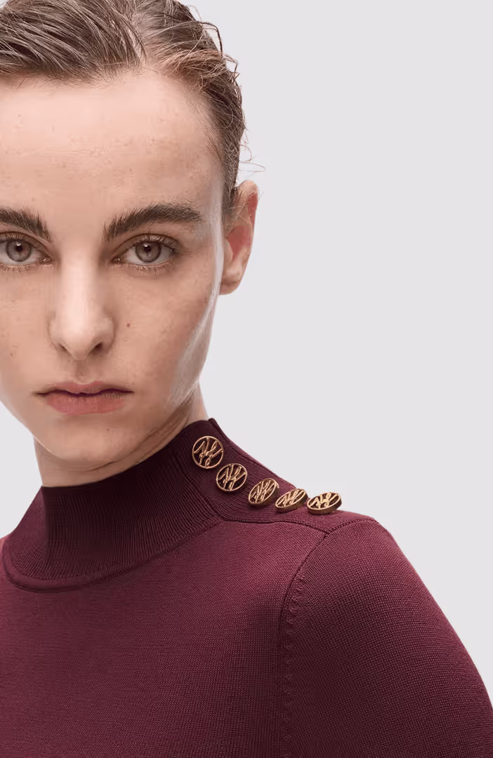 Button Detail Mock Neck