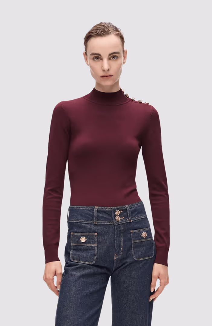 Button Detail Mock Neck