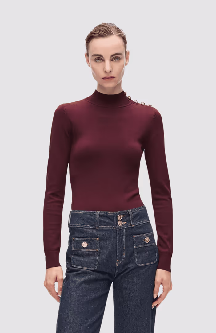 Button Detail Mock Neck