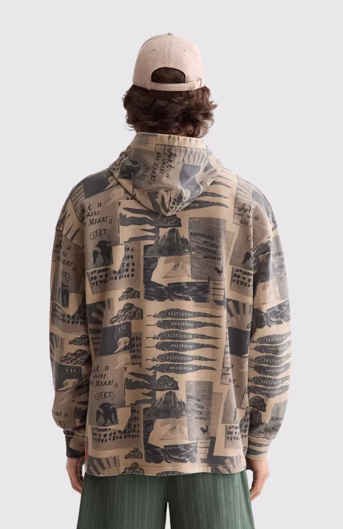 Loose-Fit Overdyed All-Over Printed Hoodie