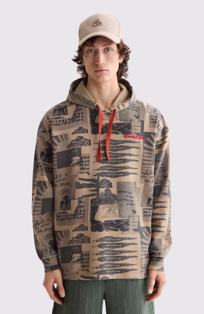 Loose-Fit Overdyed All-Over Printed Hoodie