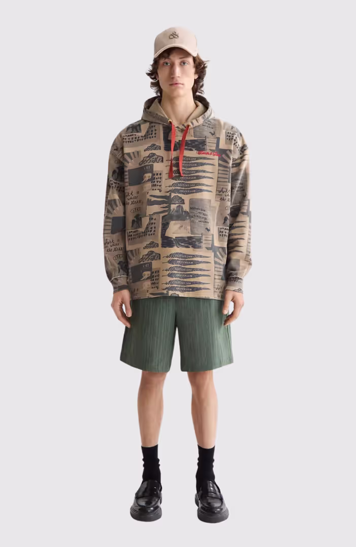 Loose-Fit Overdyed All-Over Printed Hoodie