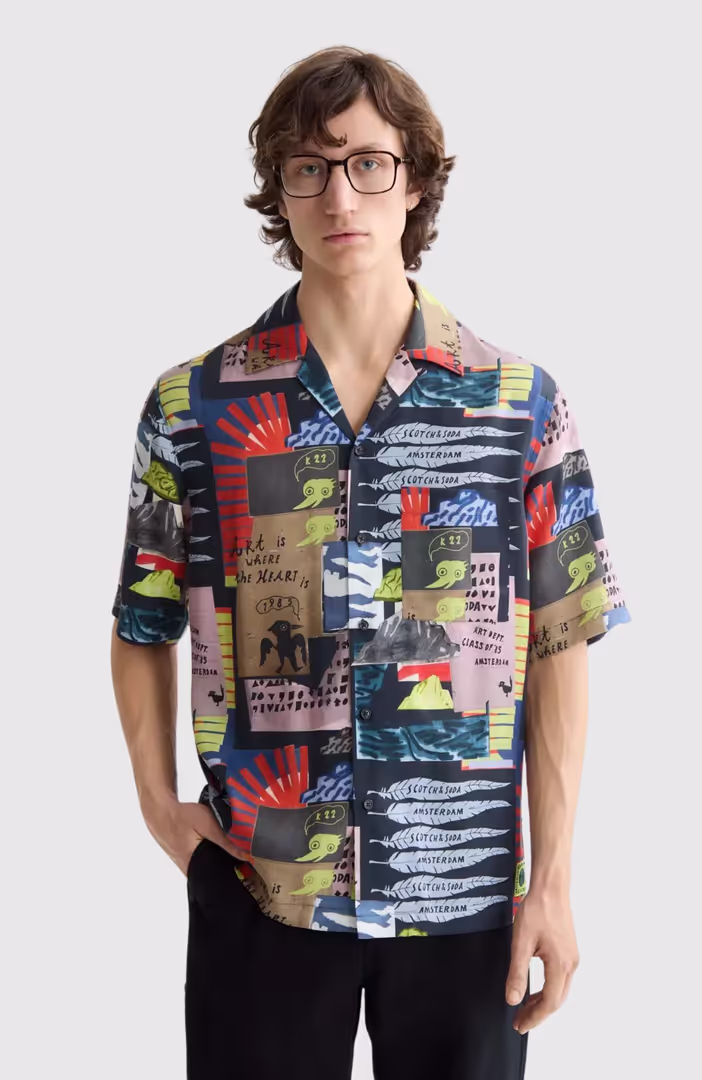 Relaxed-Fit Tencel All-Over Printed Short-Sleeved Shirt