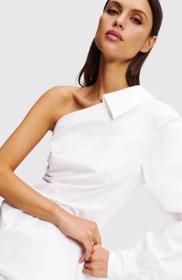 One Shoulder Poplin Blouse