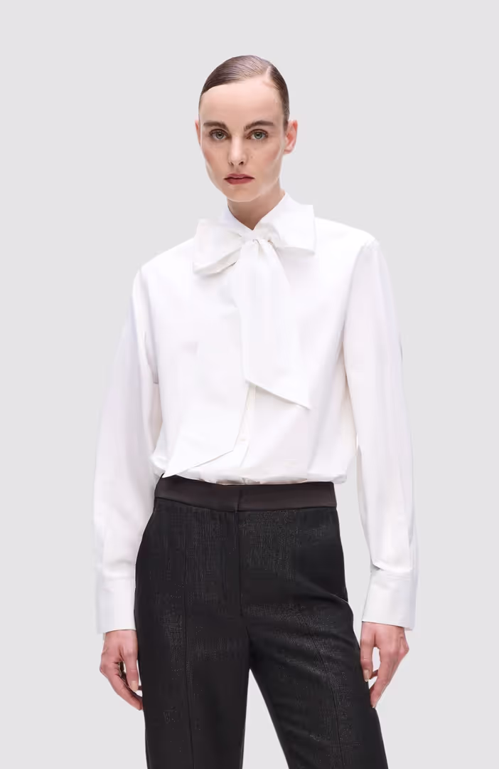 Retro Poplin Bow Blouse