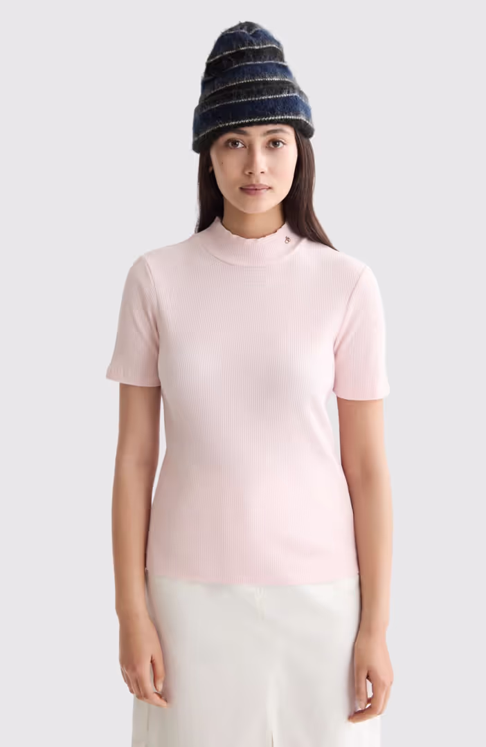 Mock neck rib T-shirt
