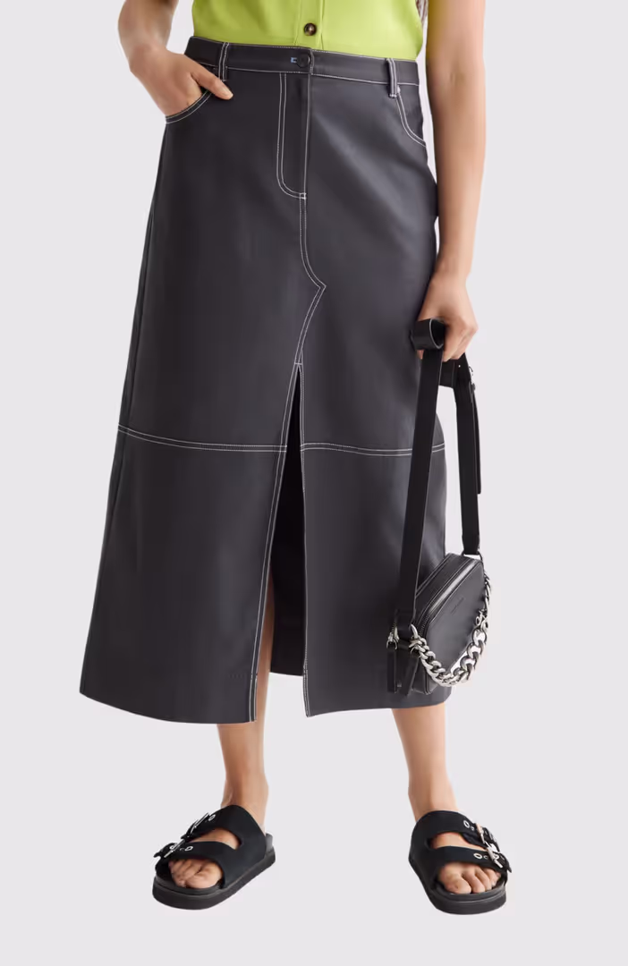 Workwear midi skirt with front slit