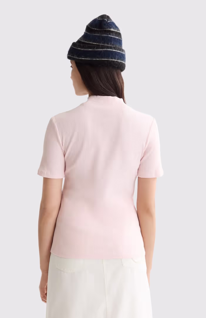 Mock neck rib T-shirt