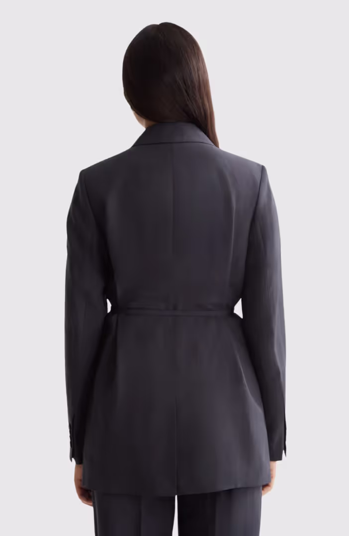 Double breasted belted drapey blazer