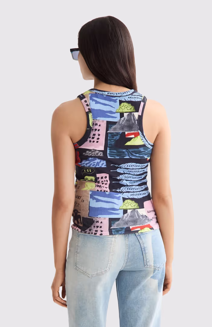 All over printed rib racer tank