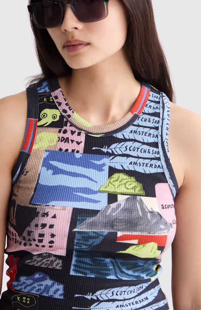 All over printed rib racer tank