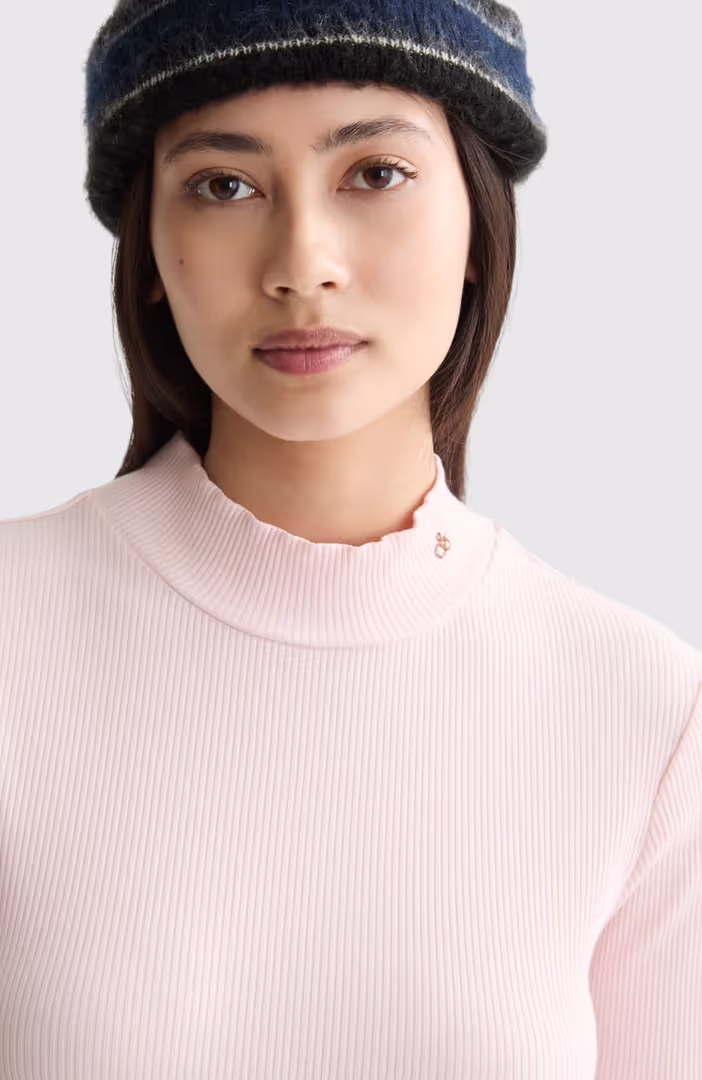 Mock neck rib T-shirt