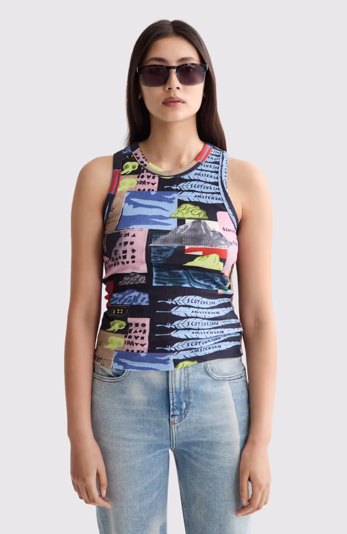 All over printed rib racer tank