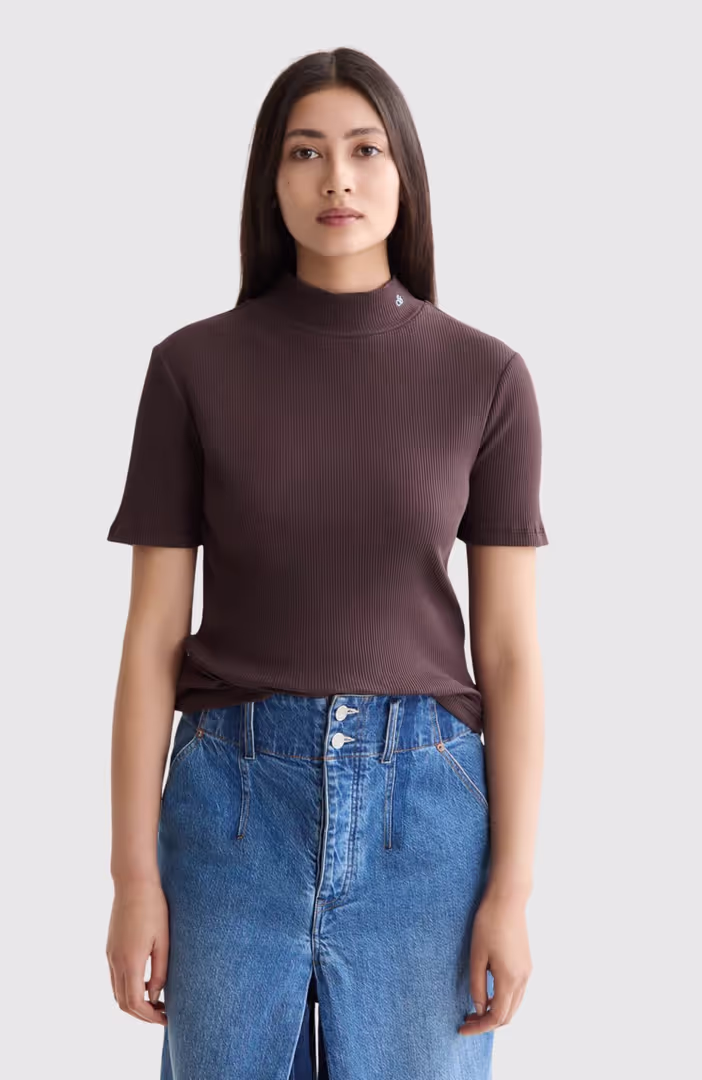 Mock neck rib T-shirt