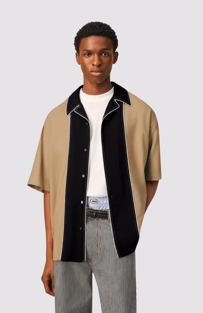 SHARK COLLAR BOXY SHIRT WITH FRONT CONTRASTED CUT