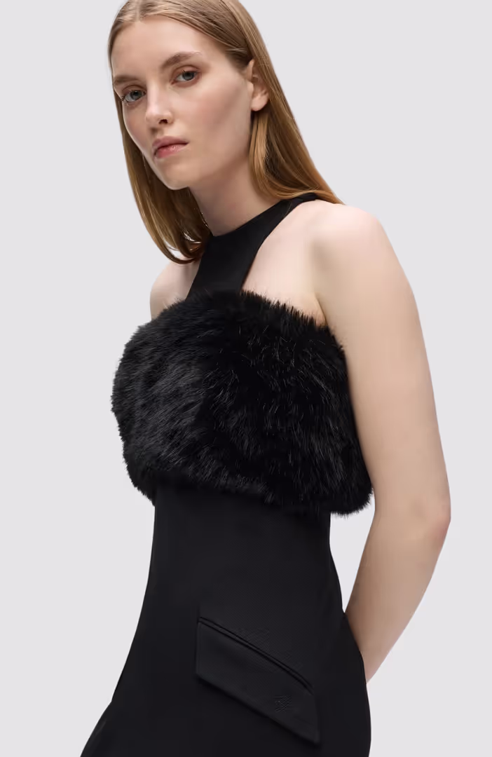Faux Fur Detail Dress