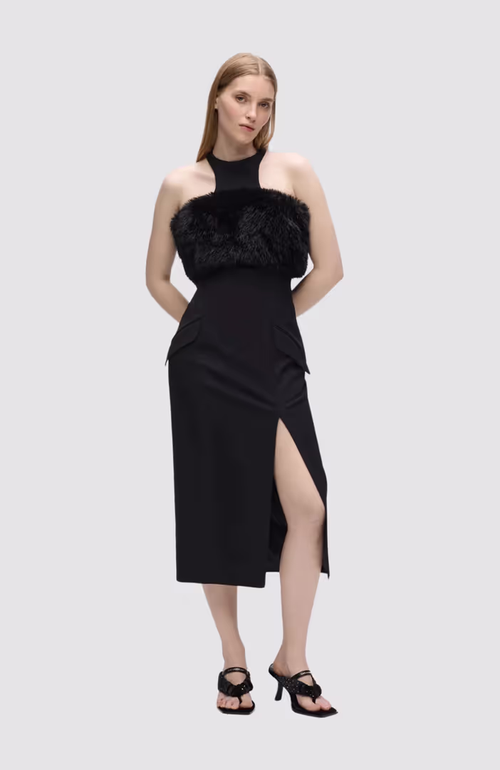 Faux Fur Detail Dress