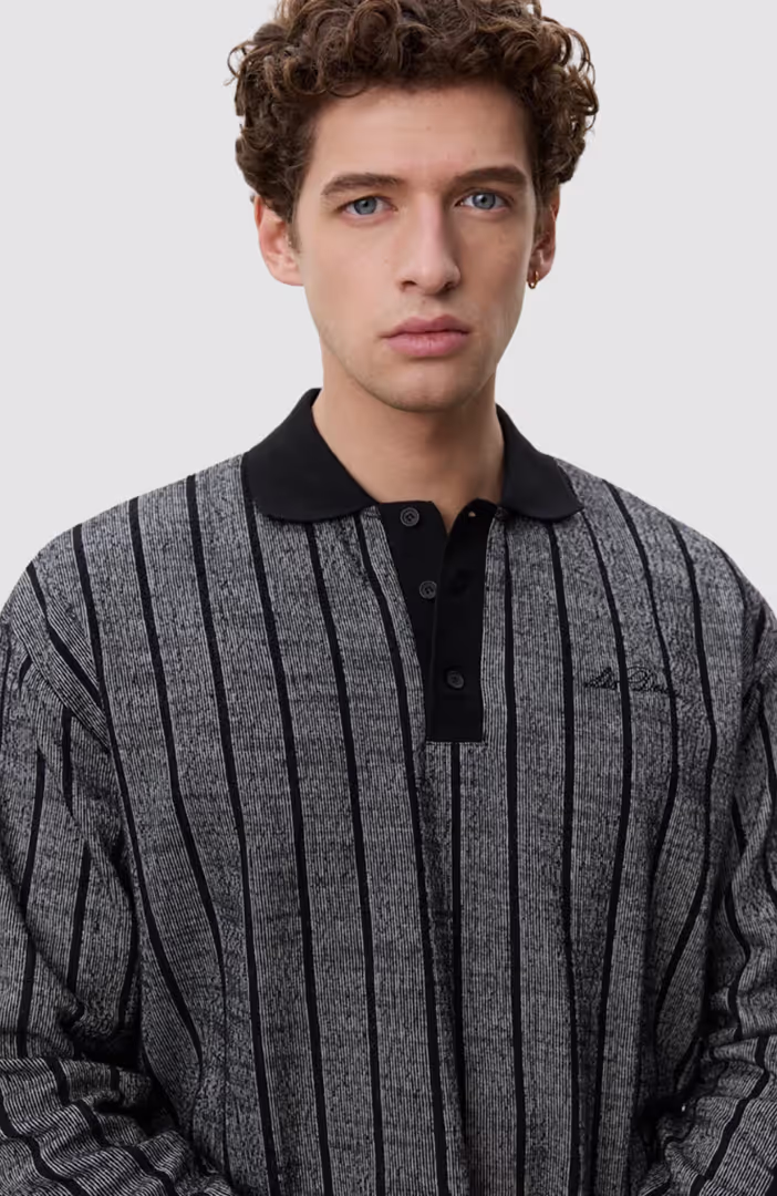 Pinstriped Jacquard LS Polo