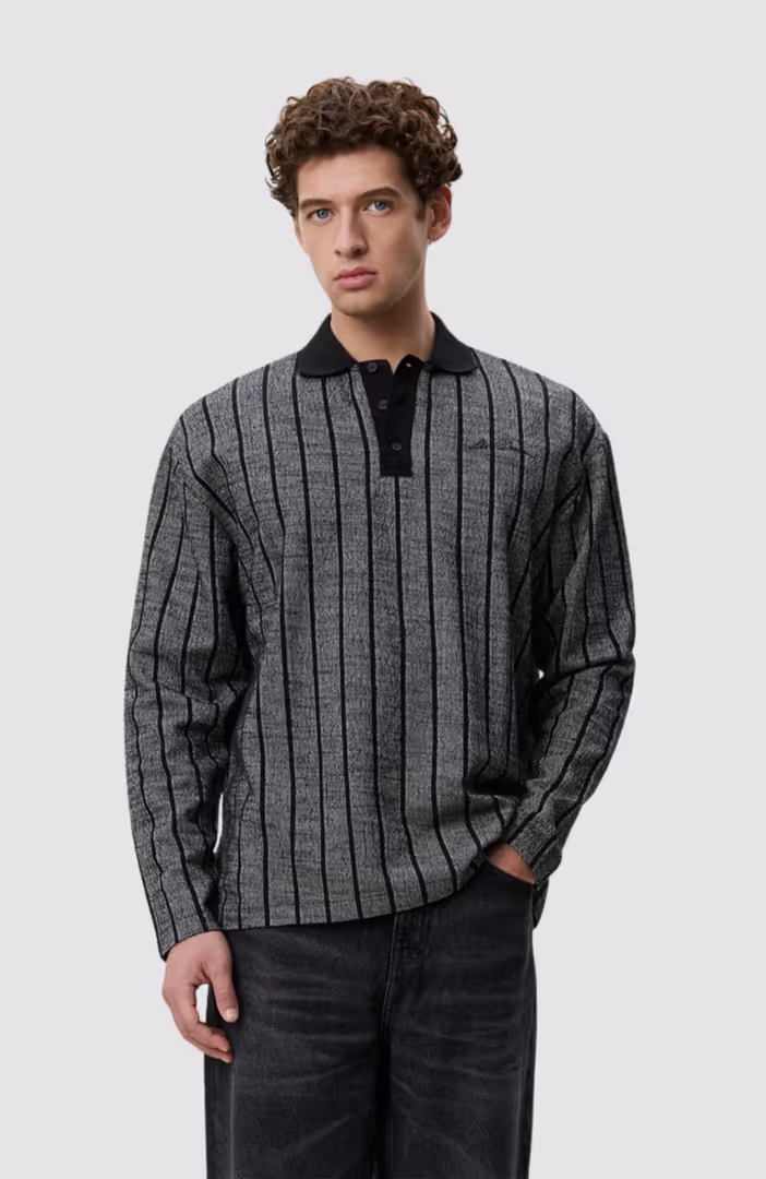 Pinstriped Jacquard LS Polo