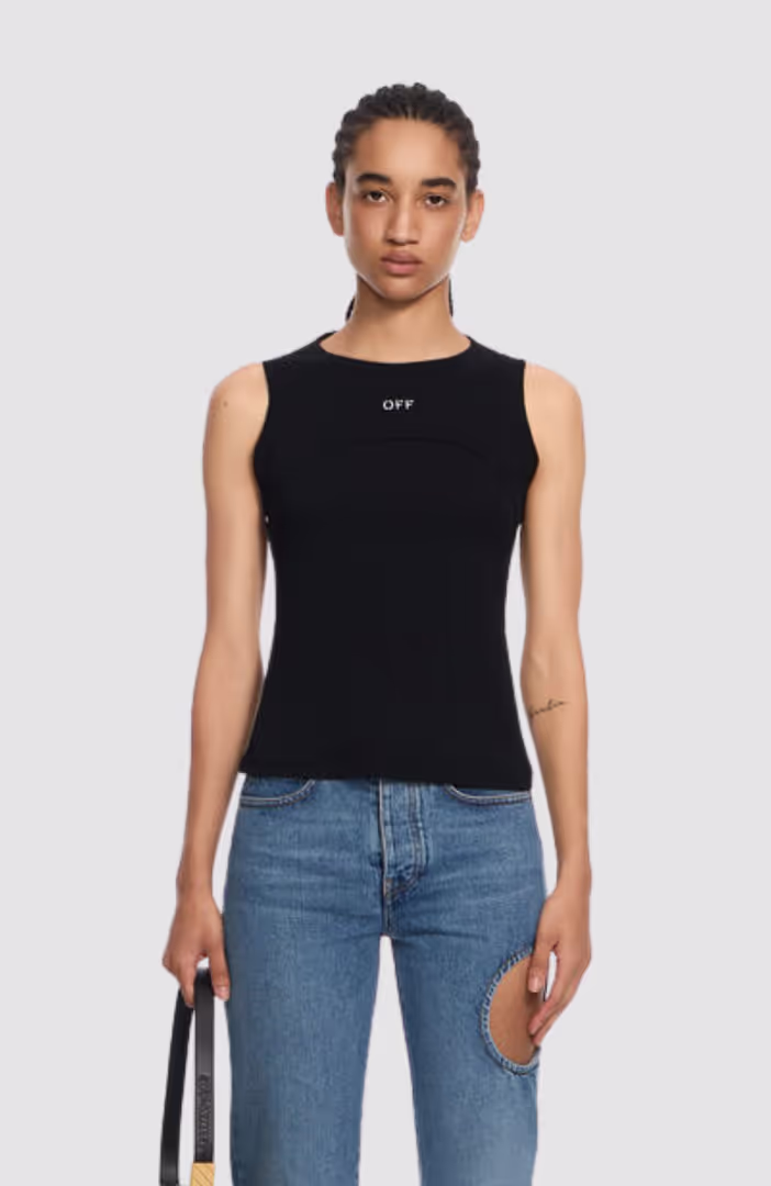 Off Stamp Rib Round Tank Top