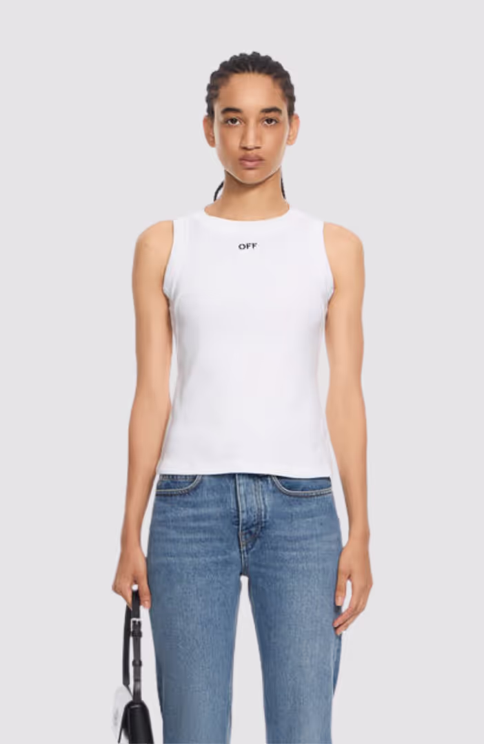 Off Stamp Rib Round Tank Top