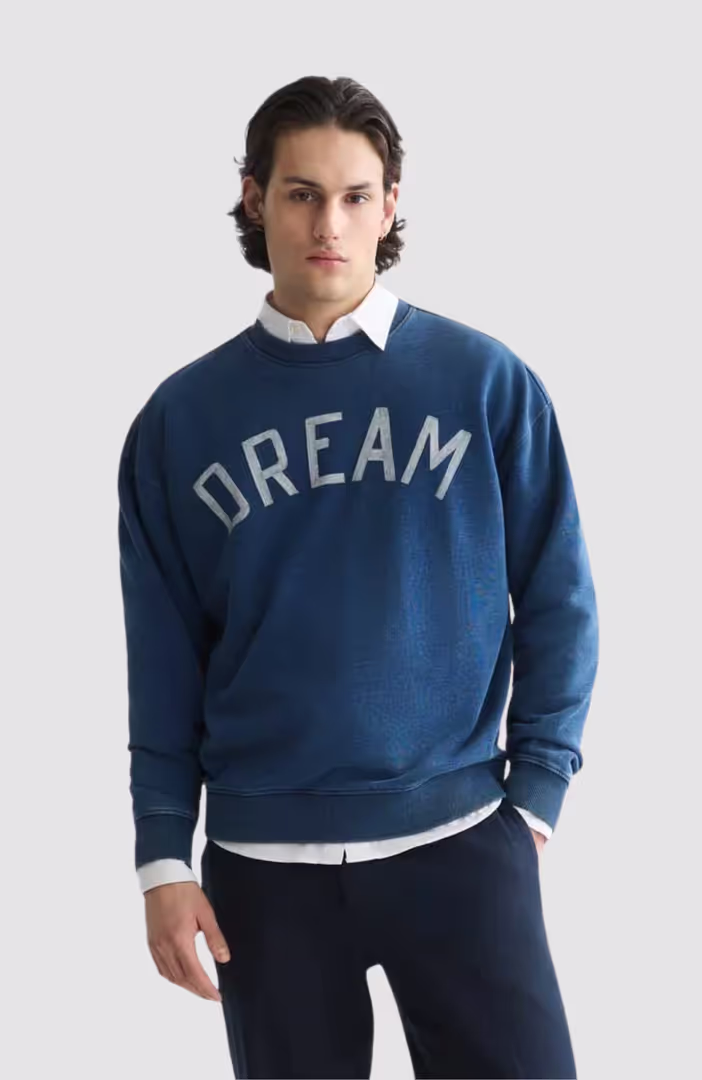 Front Artwork Indigo Washed Loose-Fit Sweatshirt