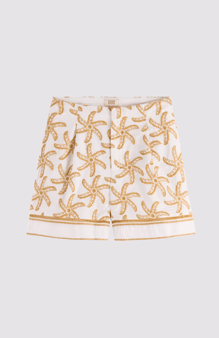 Starfish embroidered high-rise linen short