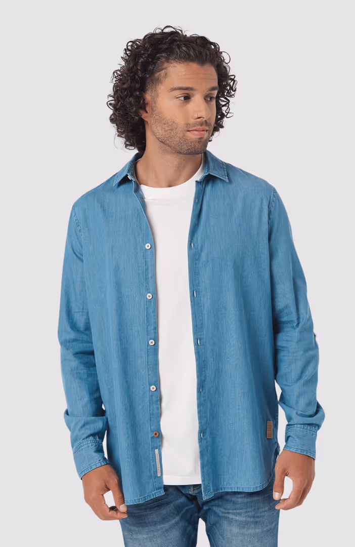 Smart Indigo Lightweight Denim Shirt With Sleeve Adjusters