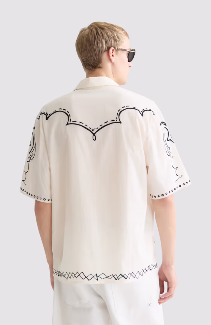 Embroidered seersucker relaxedfit shortsleeved shirt