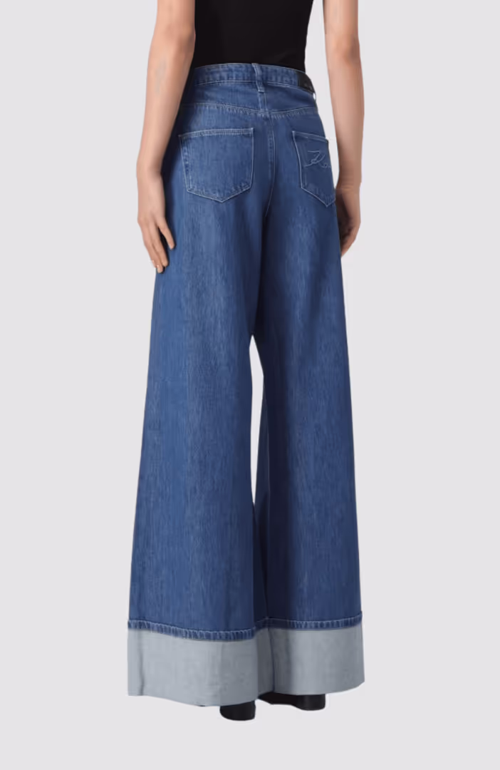 Folded Wide Leg Denim Pants