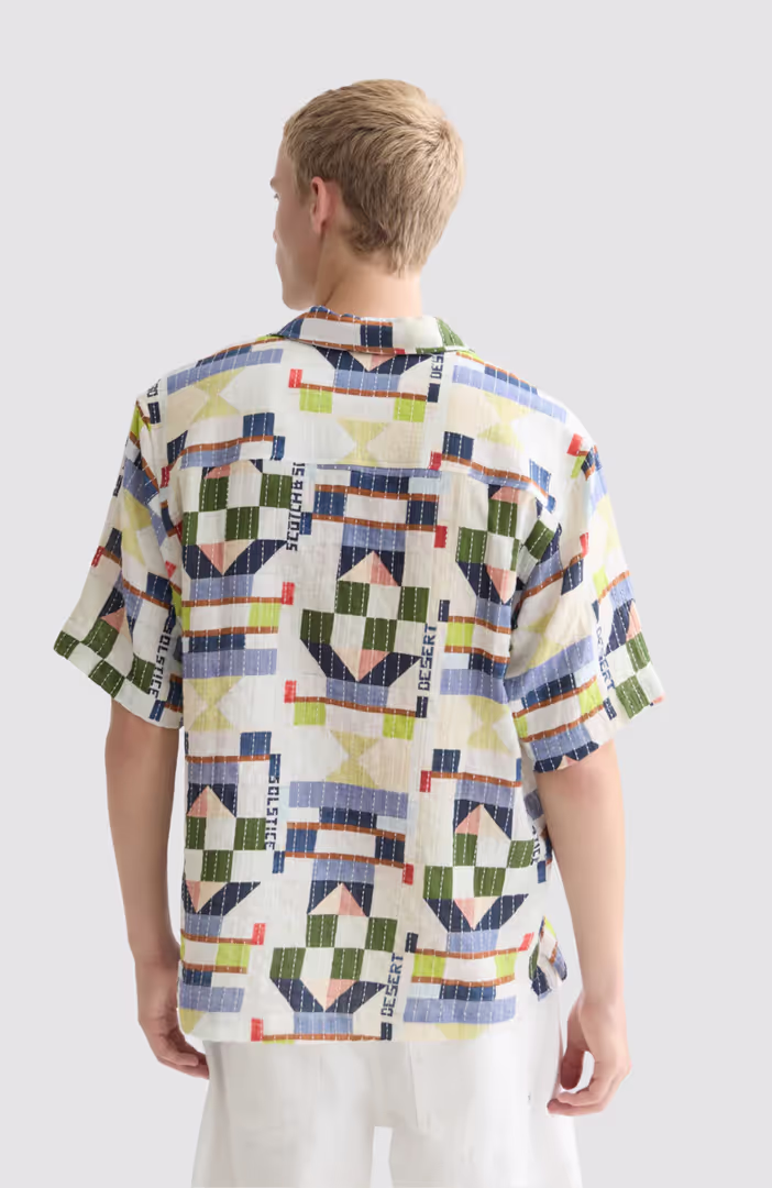 Printed stitched relaxedfit shortsleeved shirt