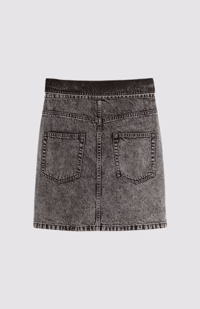 Seasonal fold over black denim skirt with wash effects